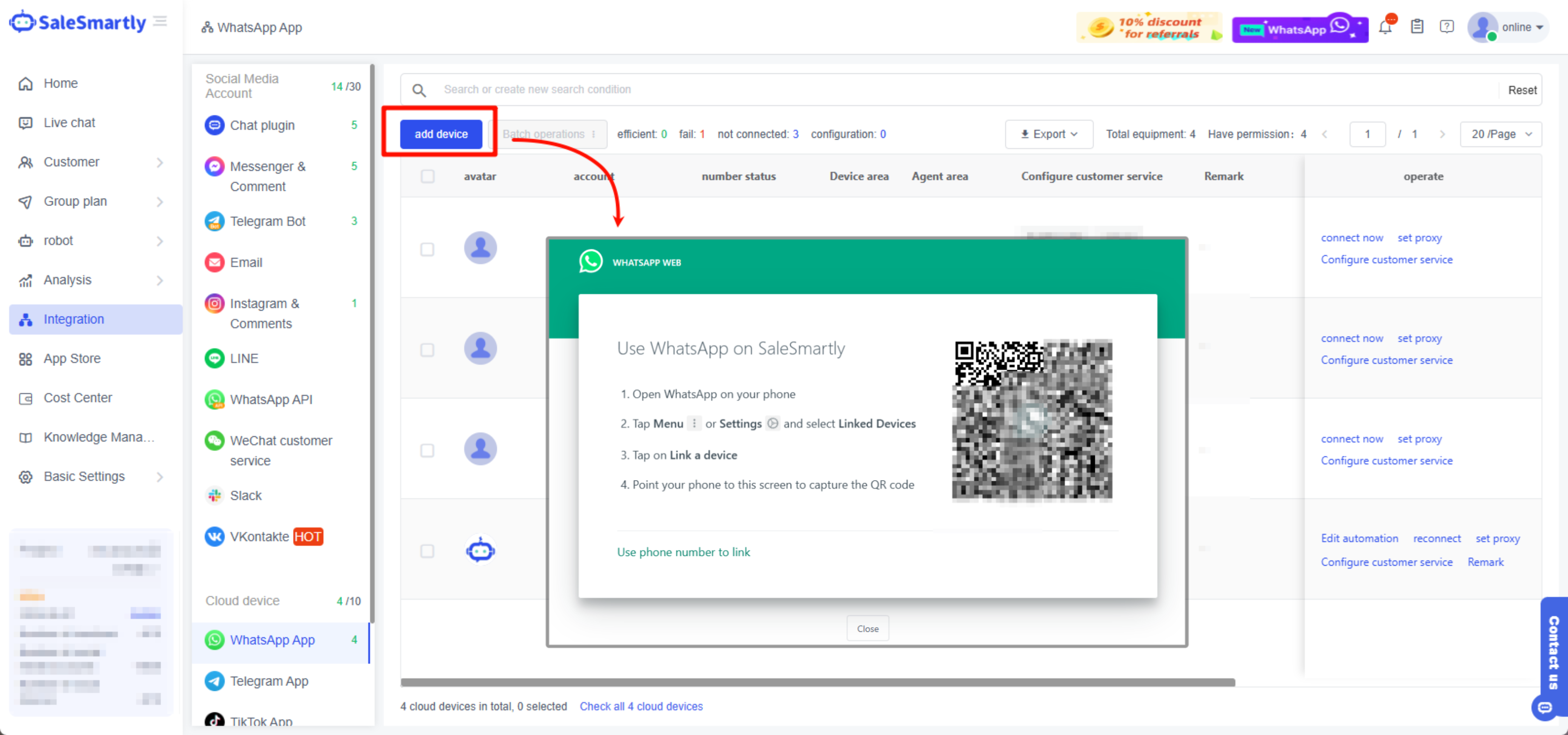 Thêm tài khoản thiết bị WhatsApp App