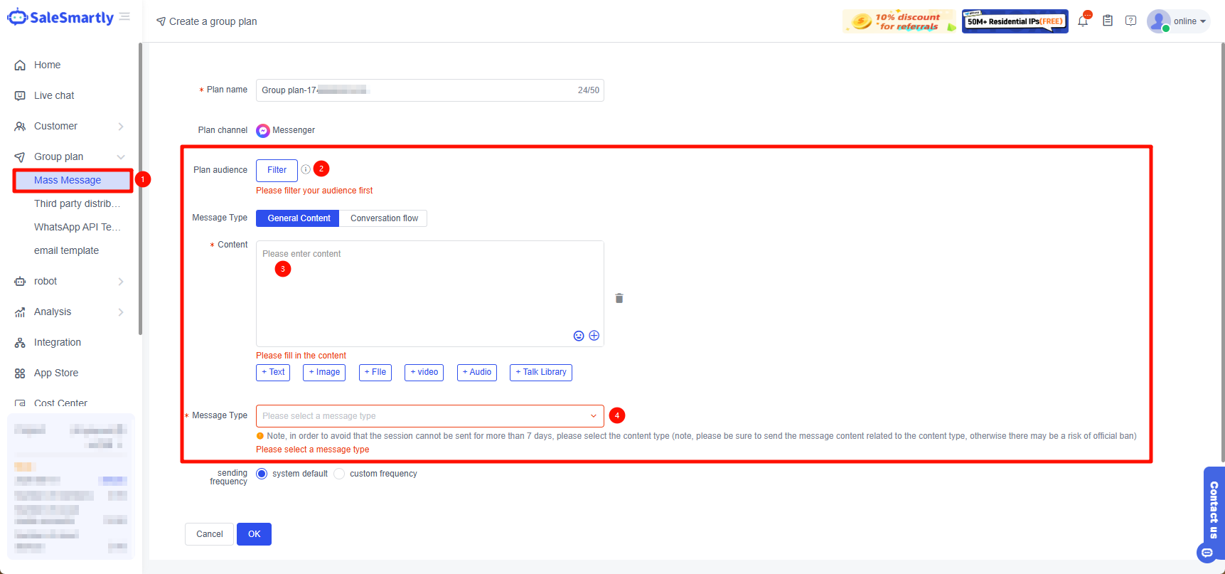 Thiết lập tin nhắn