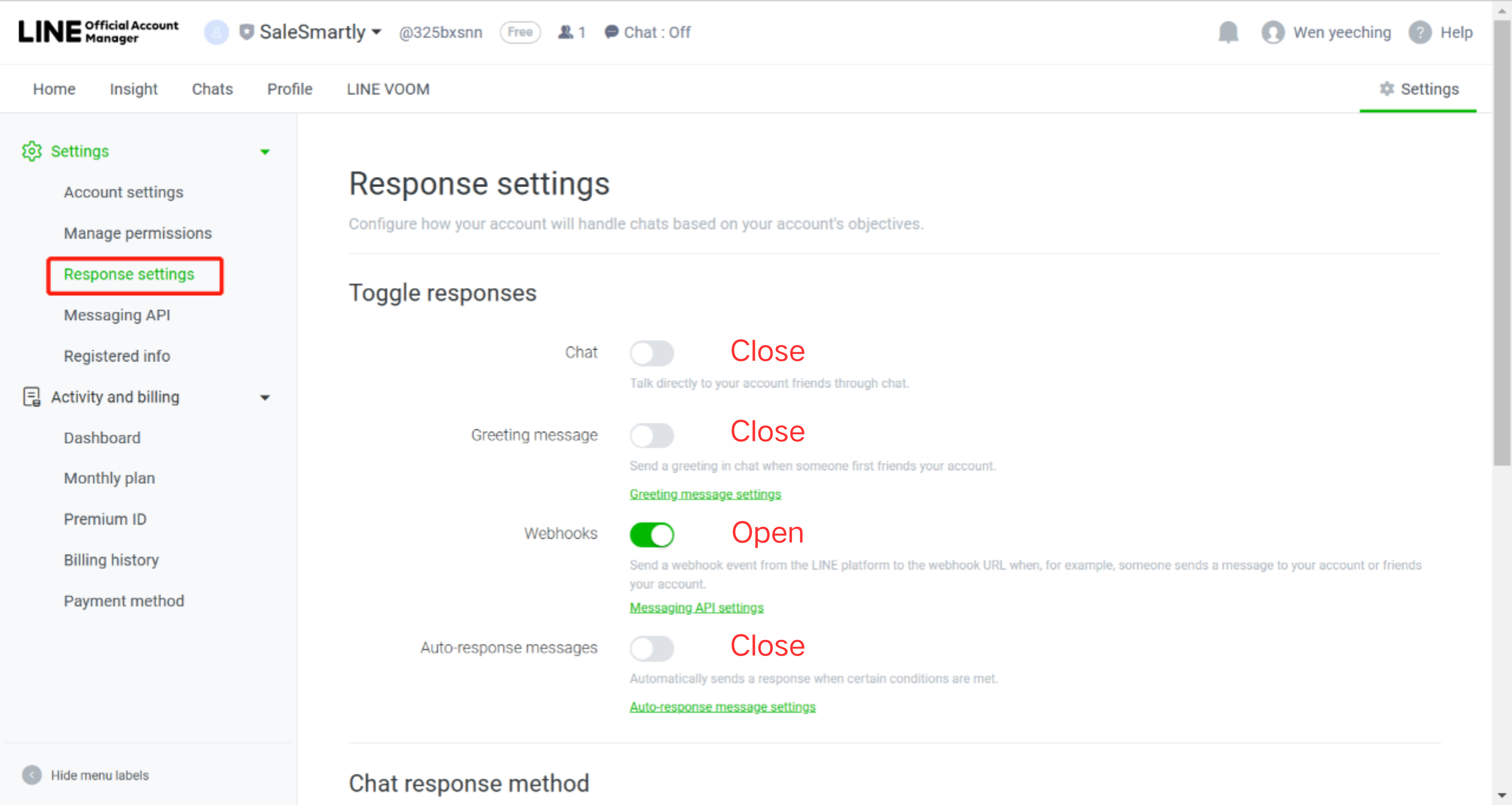 Thay đổi Chế độ phản hồi