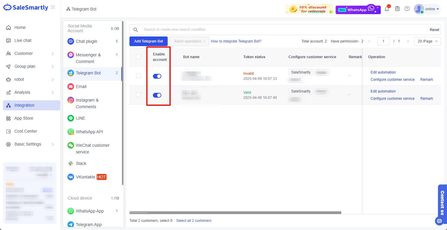 Kích hoạt tài khoản bot