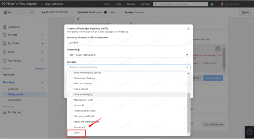 Chọn "Khác" từ Danh mục Doanh nghiệp