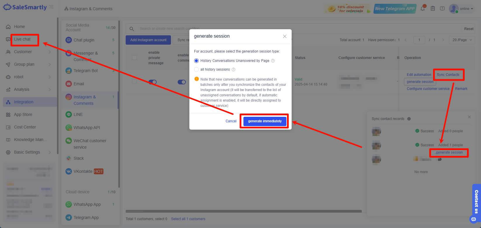 Đồng bộ danh bạ & Tạo hội thoại