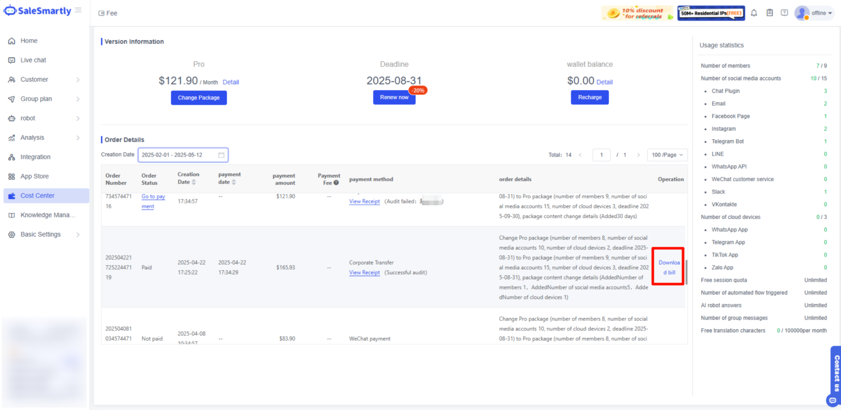 Tải chi tiết hóa đơn