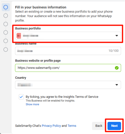 Chọn tài khoản doanh nghiệp Meta