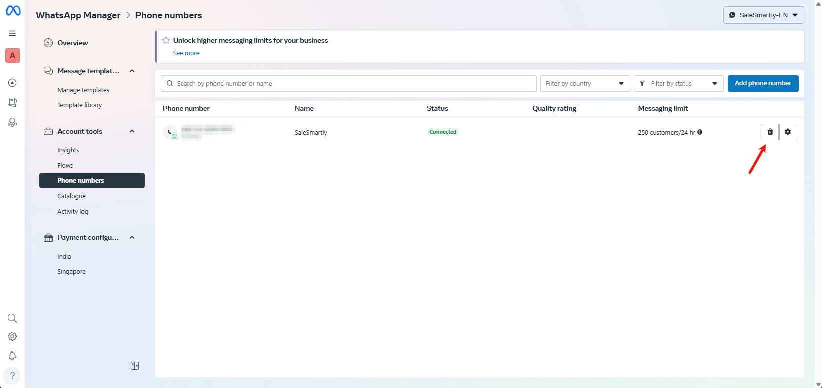 Xóa trên bảng điều khiển FB