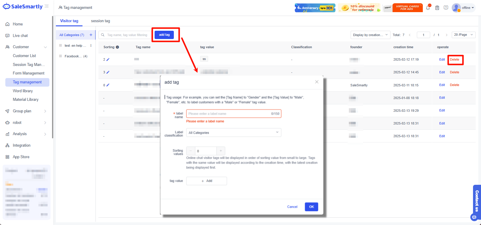 Thêm nhãn khách truy cập