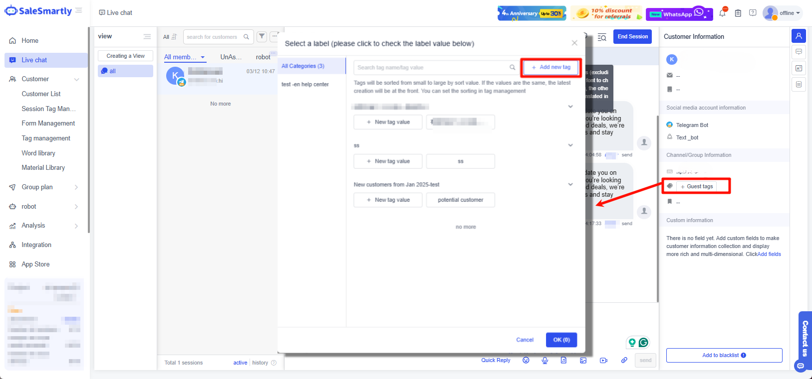 Thêm nhãn khách truy cập