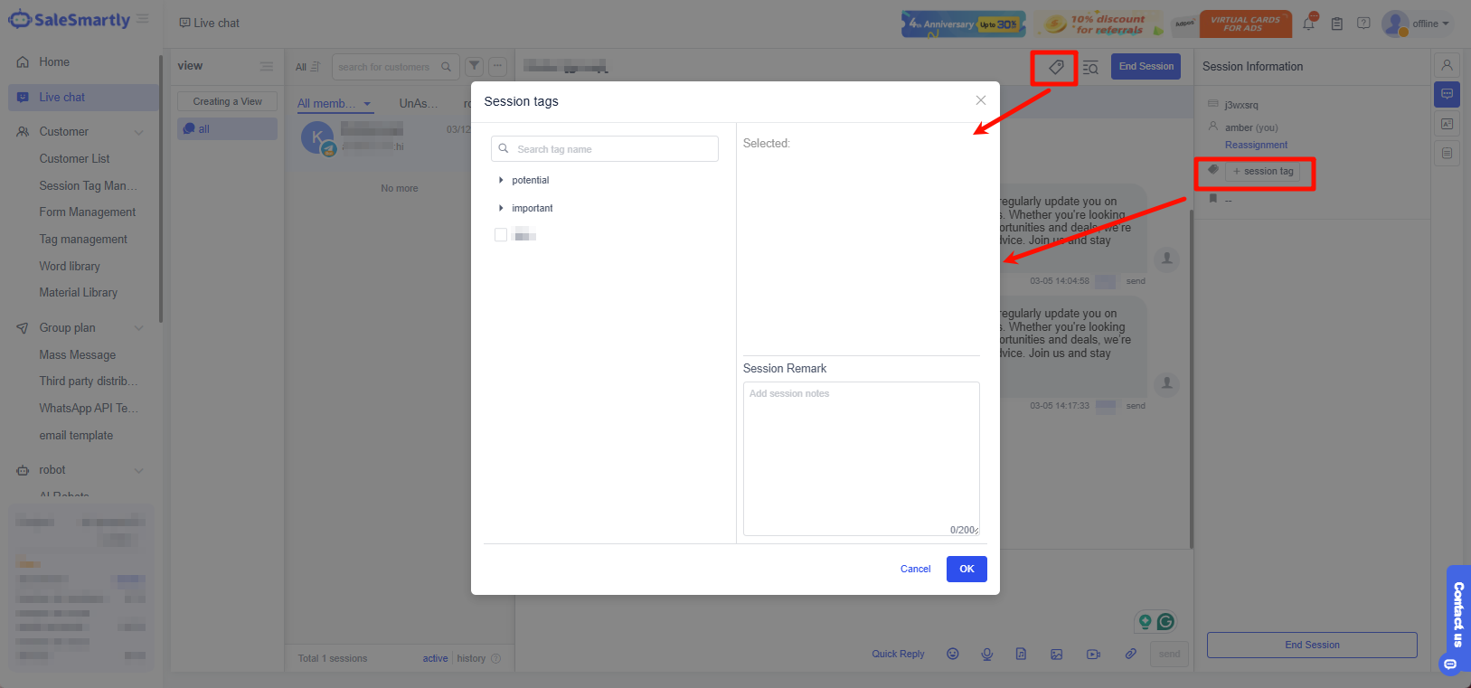 Nhãn phiên live chat