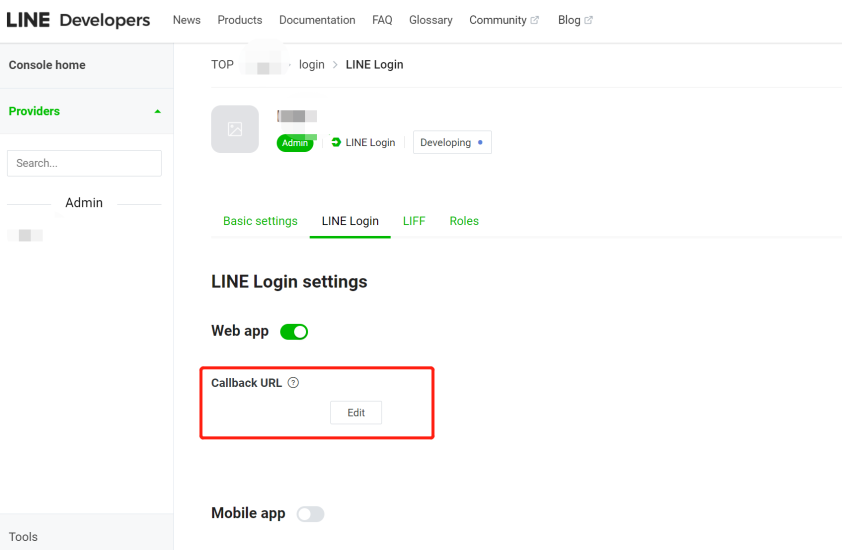 Chỉnh sửa Callback URL