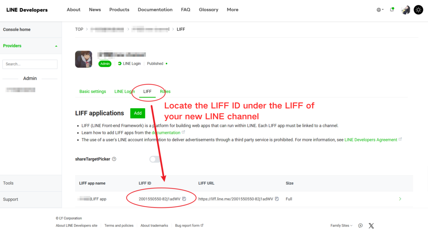 Tìm LIFF ID trong module LIFF của kênh LINE mới